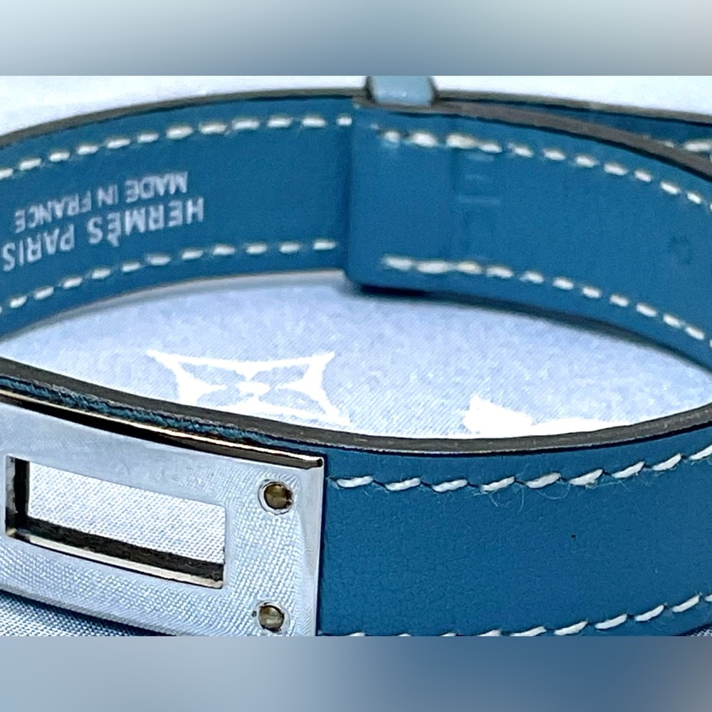 Hermes Kelly Blue Leather Bracelet with Silver Detail - Picture 7 of 8